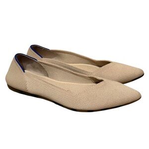 Rothys The Point Shoes Womens Sz 6.5 Beige Ecru Knit Flats Tortoise Shell Bottom